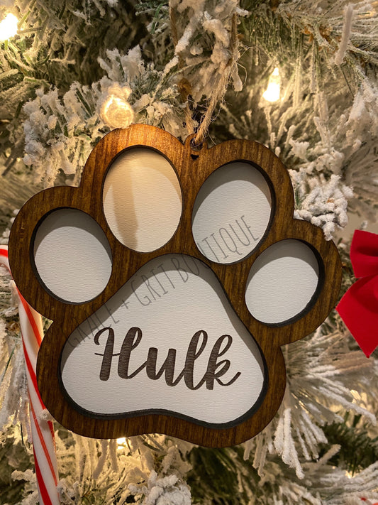 Dog paw Christmas tree ornament, stocking name tag, gift tag, personalized pet ornament FREE SHIPPING