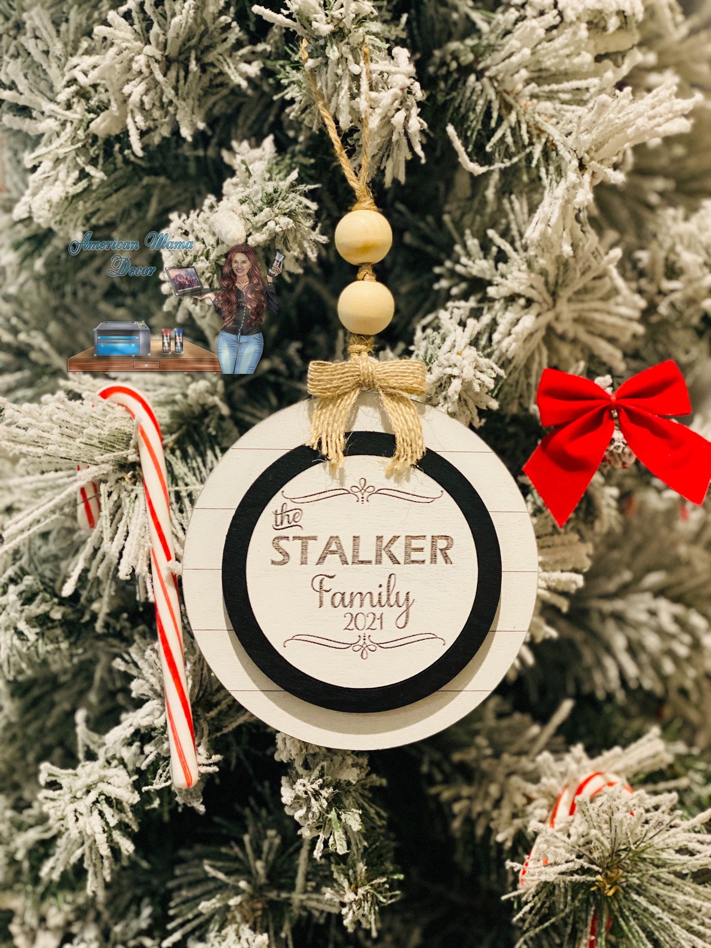 Personalized family Christmas ornament, stocking stuffer, Christmas tree decor, home decor, farmhouse, gifts for mom, xmas, Rustic, chic