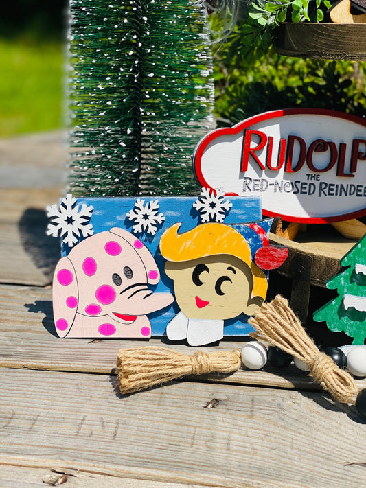 Rudolph the red nosed reindeer,tier tray set, home decor, Christmas, abominable snowman, clarice, hermey,xmas,farmhouse decor,Rae Dunn decor