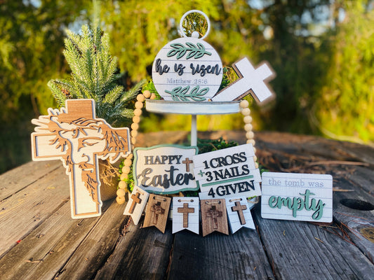 Easter tier tray decor, tier tray set, Rae dunn decor, mini signs, 3d, tier tray signs, Jesus, 1 cross 3 nails, tomb was empty, he is risen