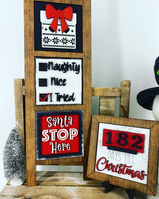 Santa Leaning ladder, home decor, Rae Dunn displays, gift for mom, Santa, Christmas , naughty or nice, hutch displays, holiday decor