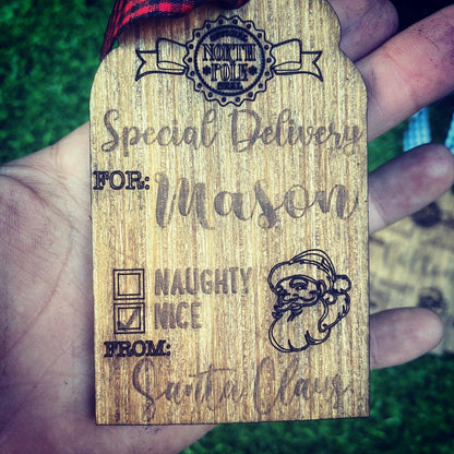 Wood engraved holiday Santa gift tags *free shipping*
