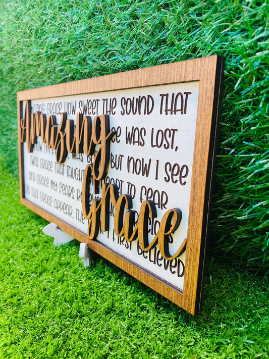 Amazing Grace Hymn engraved and 3D sign wall decor FREE SHIPPING