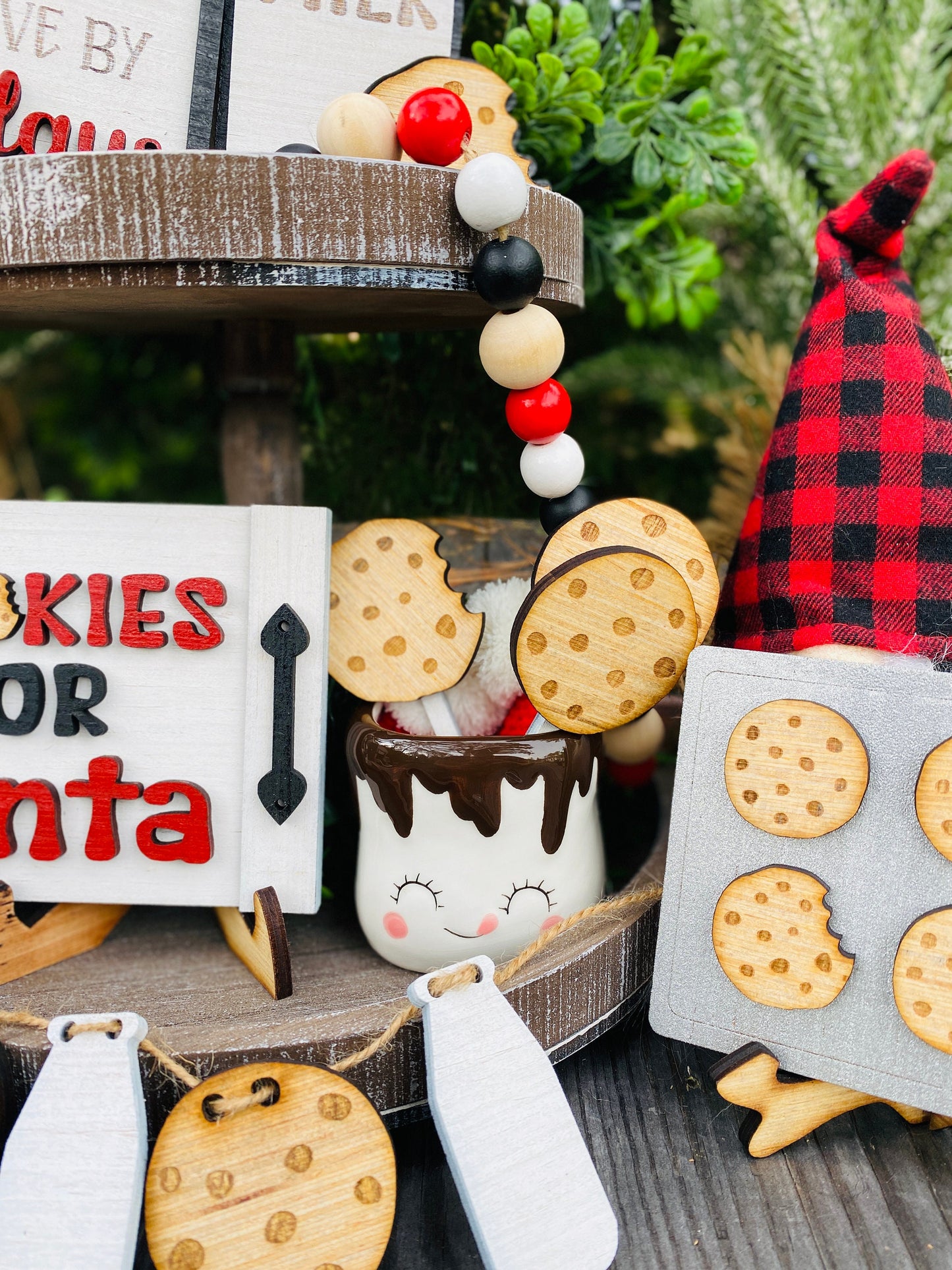 Christmas decor / tier tray decor / home decor / Rae dunn decor / merry Christmas / Santa’s cookies / bakery / milk / Mrs Claus