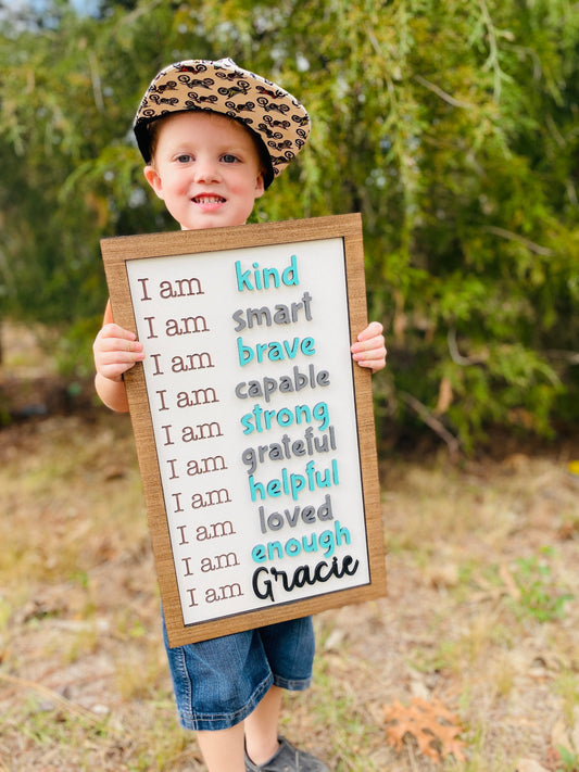 Affirmation sign, home decor, youth affirmations, positivity, kind, brave, loved, helpful, I am enough, strong, capable, smart, grateful