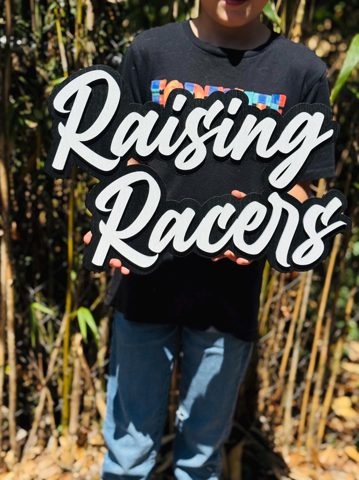 Raising Racers Wood Sign – Handcrafted Racing Family Decor | Gift for Racing Moms, Dads, and Kids | Motorsports-Inspired Wall Art