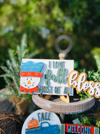 Fall tier tray decor, home decor, autumn, farmhouse, thanksgiving tier tray, 3d, mini signs, blessed, grateful, fall vibes, thankful