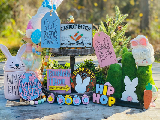 Easter bunny tier tray decor, tier tray set, Rae dunn decor, mini signs, 3d, tier tray signs, Easter, bunny trail, bunny kisses,carrot patch