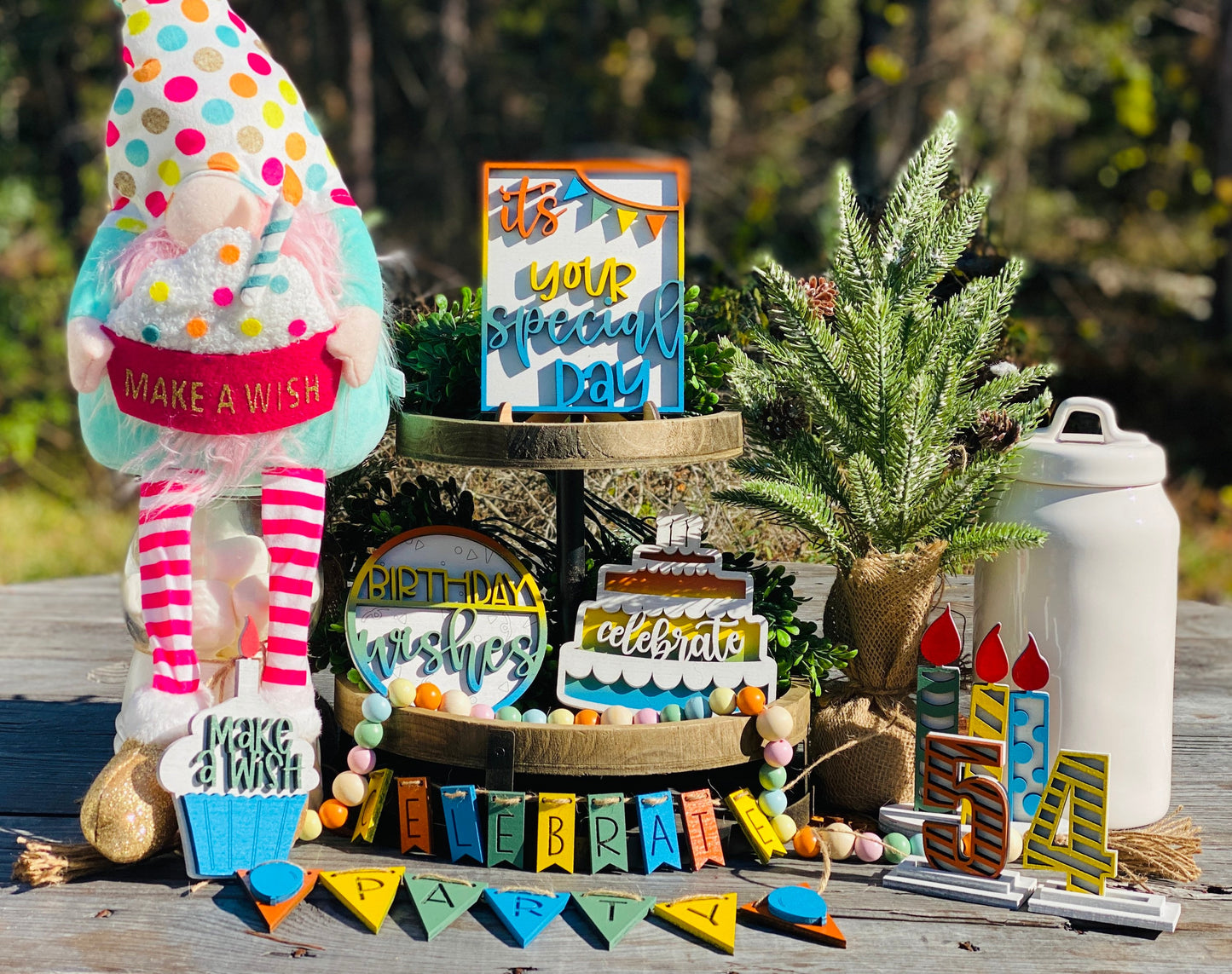 Birthday tier tray decor, celebration, birthday home decor, tier tray set, Rae dunn decor, celebrate, party, special day, birthday wishes