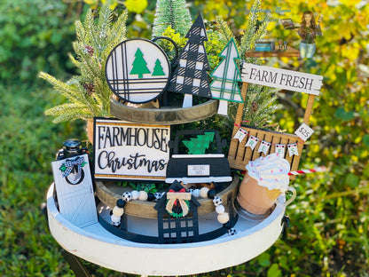 Christmas Tiered Tray Set,home decor, merry Christmas, Christmas, farm fresh trees, farmhouse Christmas decor,xmas decor, Rae Dunn decor