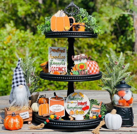 Autumn, pumpkin spice, tier tray set, fall decor, lattes, hoodies, flannels, leggings, gifts for mom, pumpkin spice season, Rae Dunn