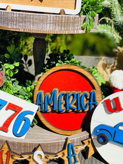 July 4th tier tray set, 4th of July, Independence Day, usa, America, one nation under god, 1776, home, liberty, United States flag, decor