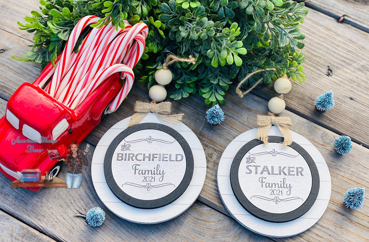 Personalized family Christmas ornament, stocking stuffer, Christmas tree decor, home decor, farmhouse, gifts for mom, xmas, Rustic, chic