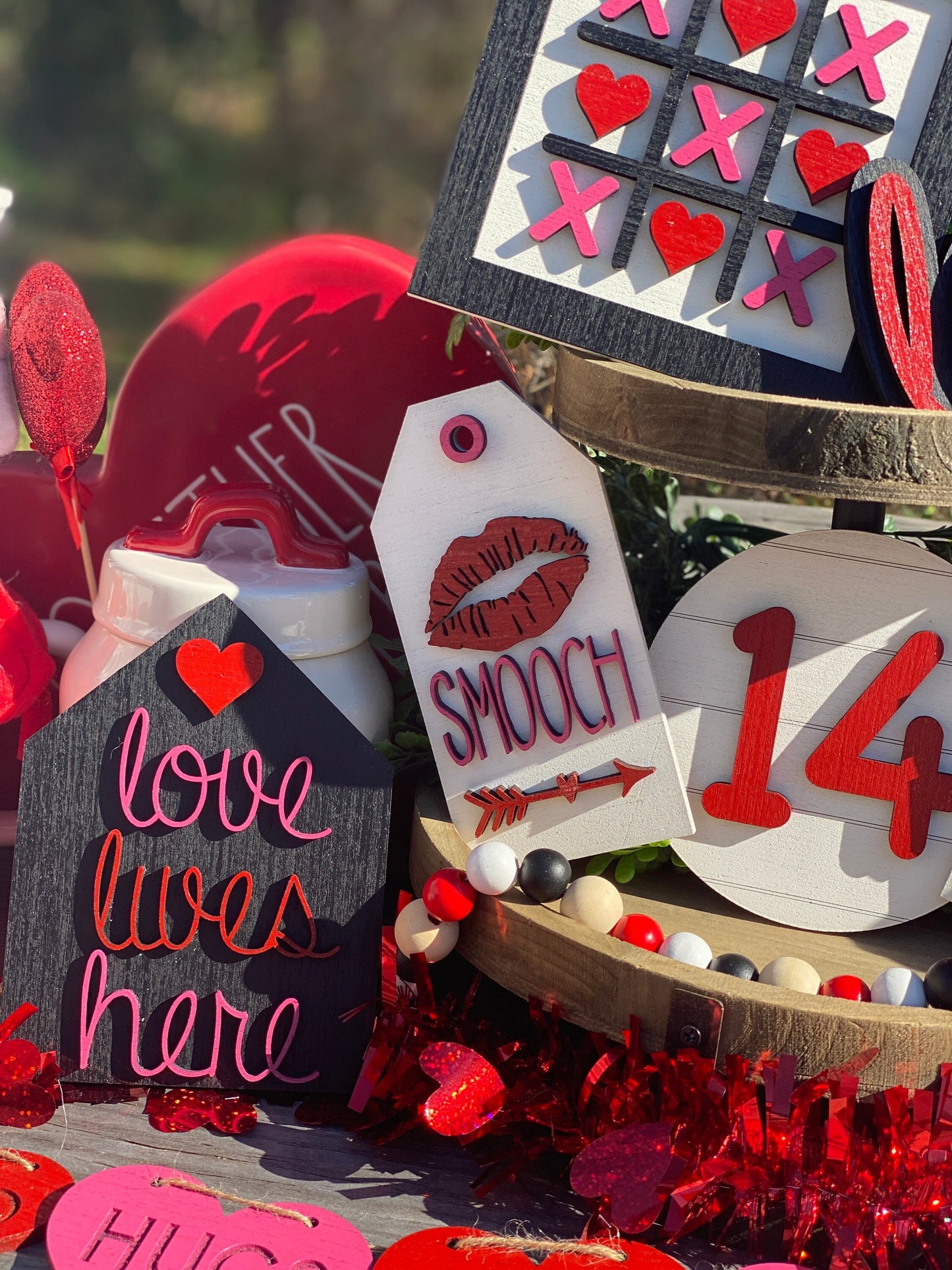 Valentines tier tray, home decor, tier tray set, sweetheart, love lives here, valentine, be mine, Rae dunn decor, true love, hugs, kisses