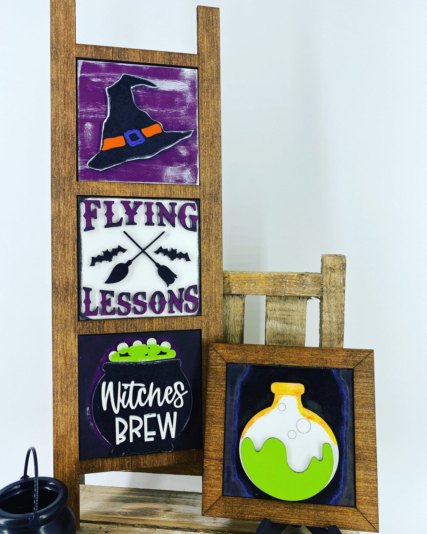 Halloween Leaning ladder, home decor, Rae Dunn displays, gift for mom, witches, flying lessons, cauldron, hutch displays, holiday decor
