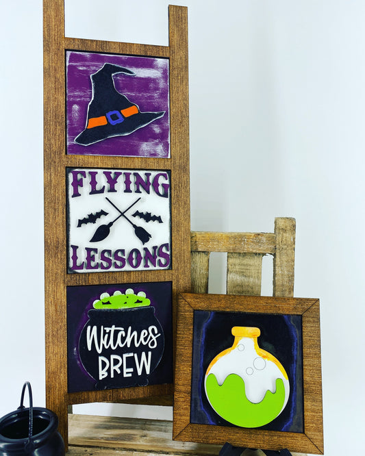 Halloween Leaning ladder, home decor, Rae Dunn displays, gift for mom, witches, flying lessons, cauldron, hutch displays, holiday decor