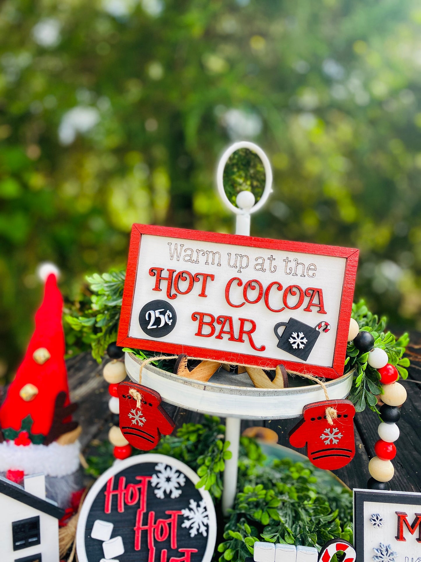Hot cocoa tier tray / farmhouse / home decor / hutch decor / Rae dunn decor / hot cocoa / marshmallows / peppermint / tier tray set
