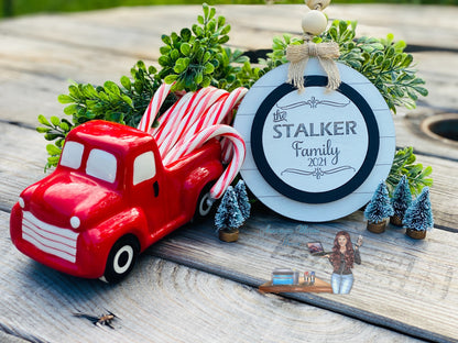 Personalized family Christmas ornament, stocking stuffer, Christmas tree decor, home decor, farmhouse, gifts for mom, xmas, Rustic, chic