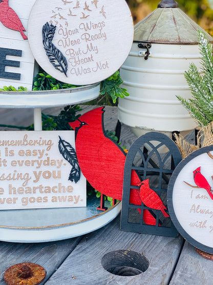 Memorial tier tray decor, cardinals, home decor, Rae dunn decor, angels appears, missing you, wings were ready, farmhouse decor, tier tray