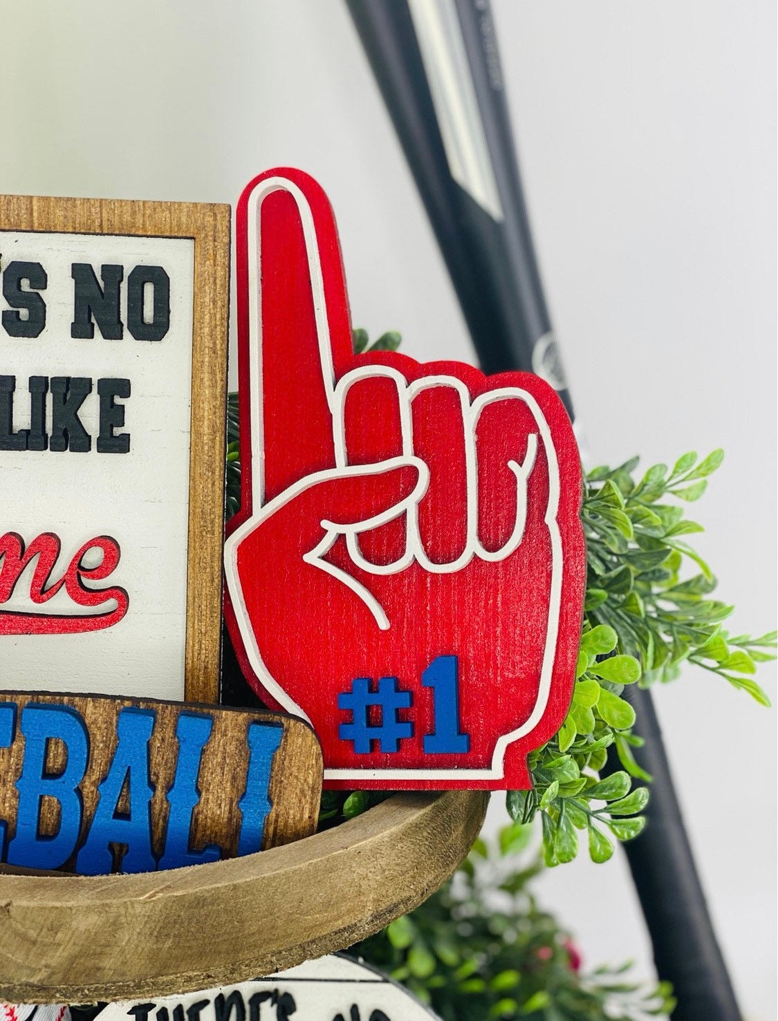 Baseball tiered tray decor, home decor, tier tray set, baseball mom, Rae dunn decor, hit hard, run fast, no crying in baseball