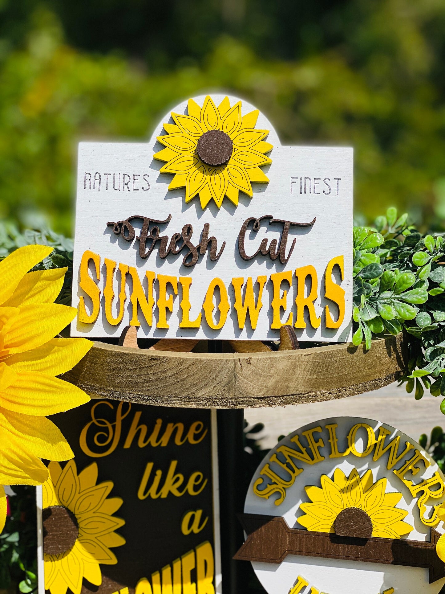 Sunflower Tier Tray Decor,home decor,Rae Dunn decor,shine like a sunflower, spread kindness,fresh cut sunflowers,sunflowers u pick