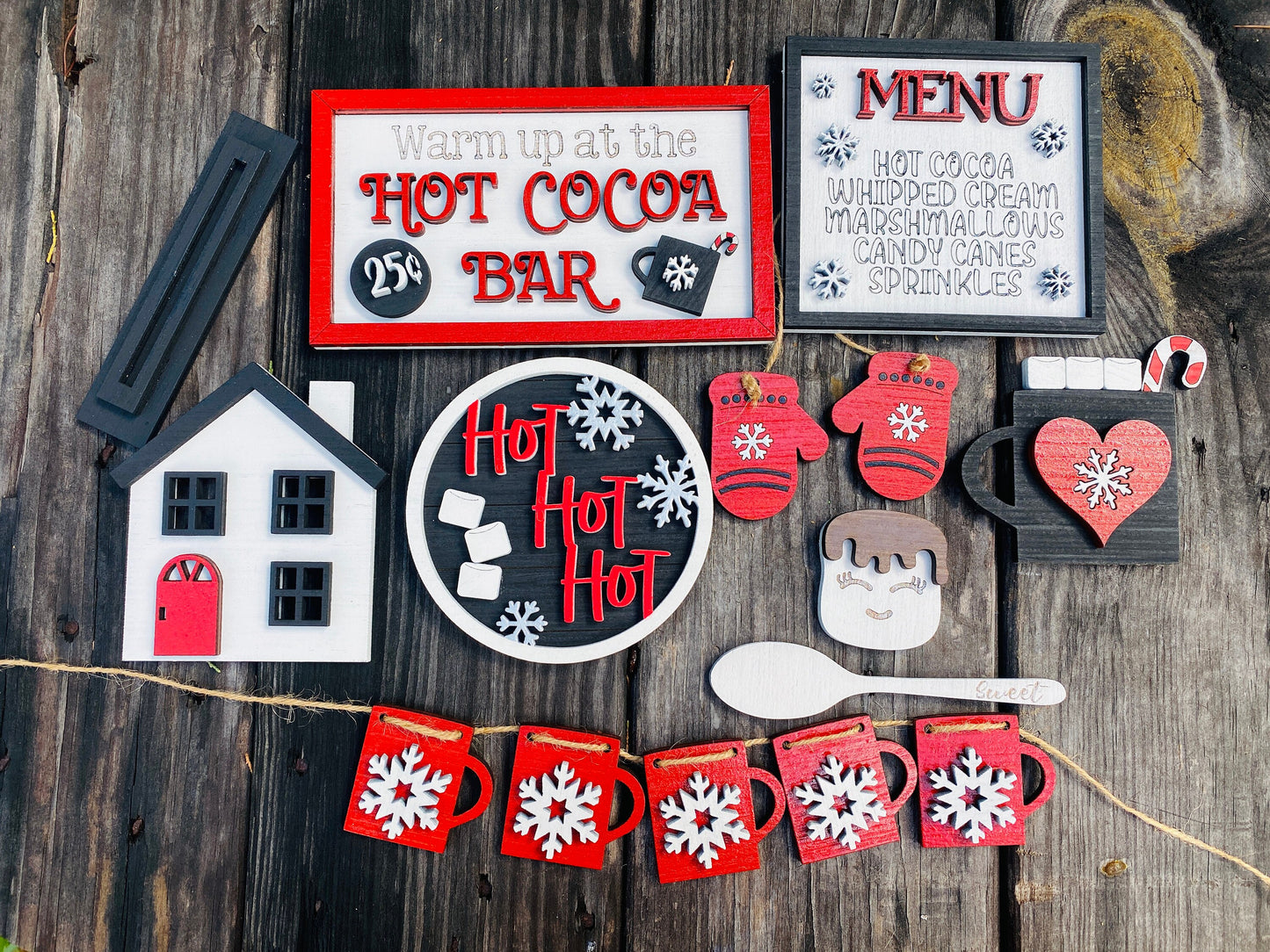 Hot cocoa tier tray / farmhouse / home decor / hutch decor / Rae dunn decor / hot cocoa / marshmallows / peppermint / tier tray set