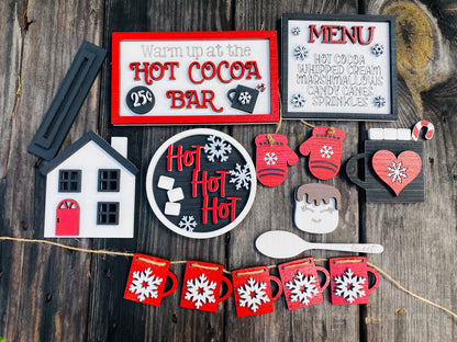 Hot cocoa tier tray / farmhouse / home decor / hutch decor / Rae dunn decor / hot cocoa / marshmallows / peppermint / tier tray set
