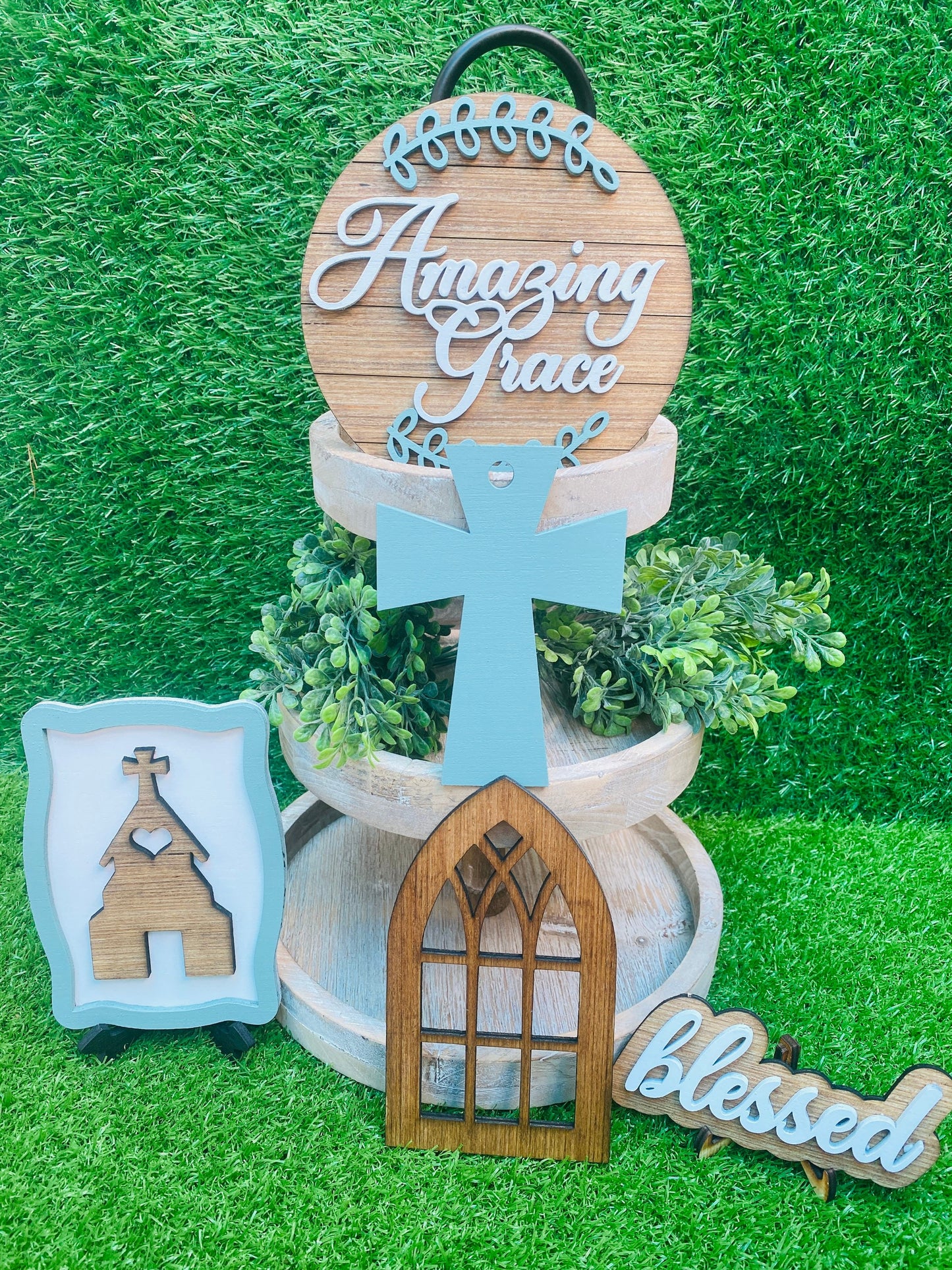 The house that built us CHURCH tier tray home decor set
