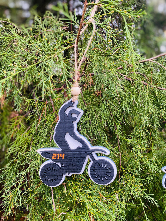 Dirt bike ornament, motocross ornaments, motocross personalized ornament, holiday decor, motocross helmet, car charm, dirt bike ornament