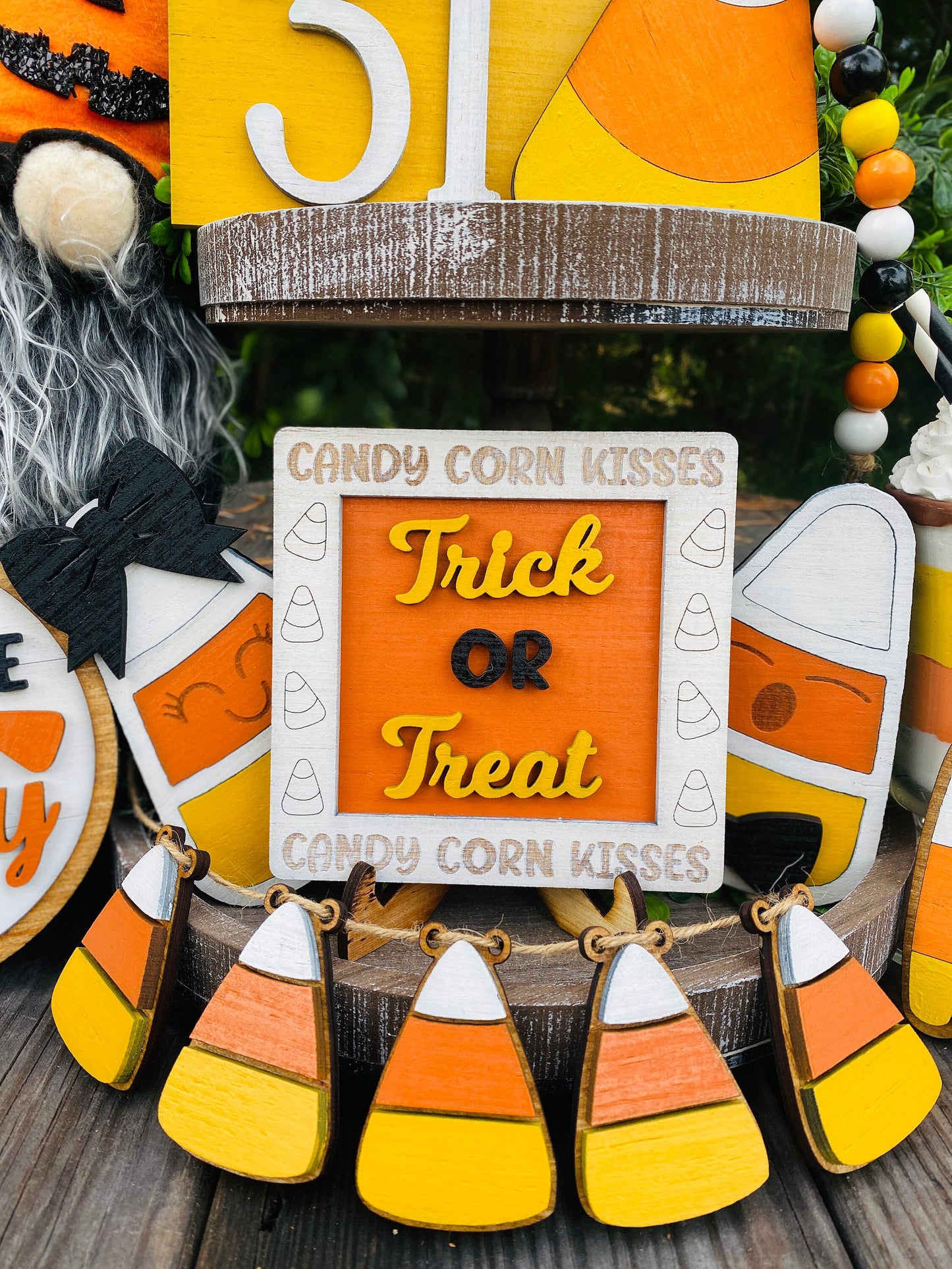 October 31 / candy corn / tier tray decor / boo / Rae dunn decor / hutch decor / Halloween / home decor / trick or treat / show me the candy