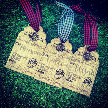 Wood engraved holiday Santa gift tags *free shipping*