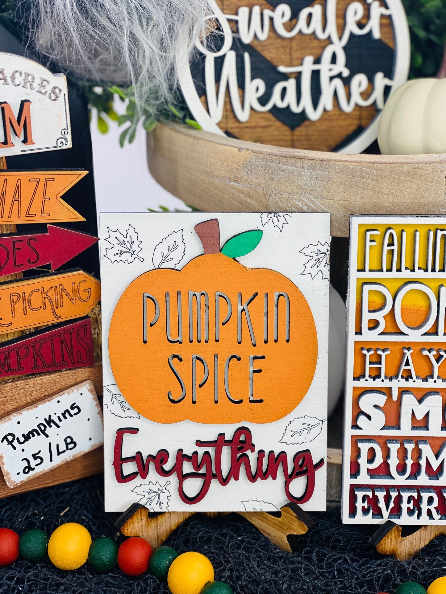 Fall tiered tray decor,pumpkin patch,pumpkin spice everything,corn maze,hayrides,apples,pumpkins,bonfires,flannel,smores,sweater weather