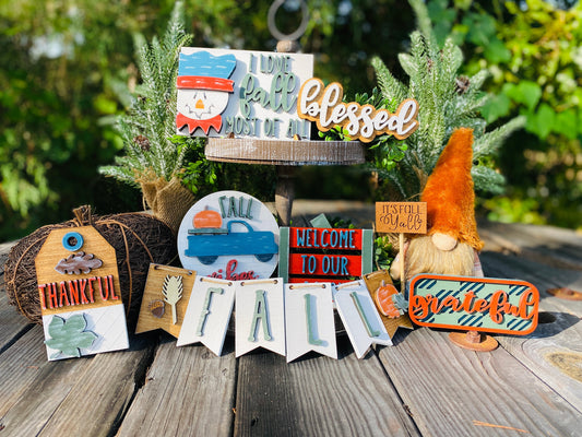 Fall tier tray decor, home decor, autumn, farmhouse, thanksgiving tier tray, 3d, mini signs, blessed, grateful, fall vibes, thankful