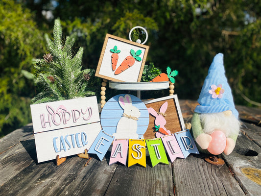 Easter bunny tier tray decor, tier tray set, Rae dunn decor, mini signs, 3d, tier tray signs, Easter, cottontail farms, hoppy Easter