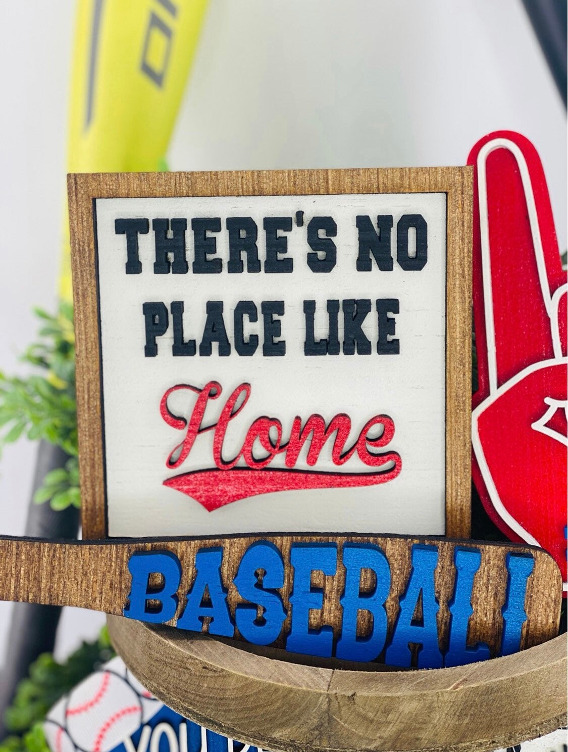 Baseball tiered tray decor, home decor, tier tray set, baseball mom, Rae dunn decor, hit hard, run fast, no crying in baseball