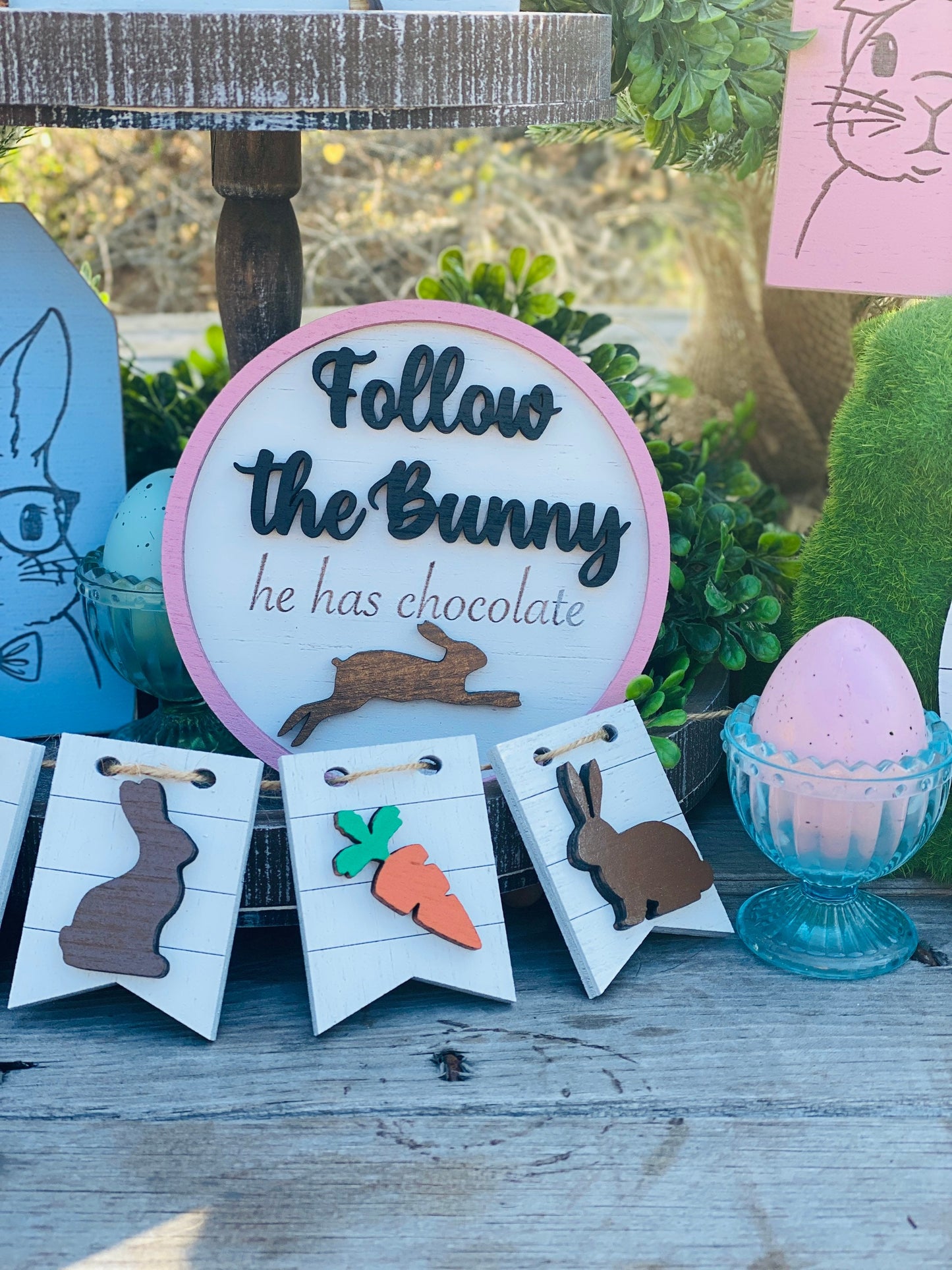 Easter bunny tier tray decor, tier tray set, Rae dunn decor,mini signs,tier tray signs,bite me, cottontail candy co, rabbit, chocolate bunny