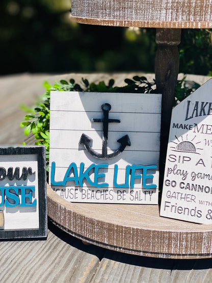 Lake life tier tray, home decor, jump in the lake, lake house, welcome, lake life, lake rules, beaches be salty, summer decor