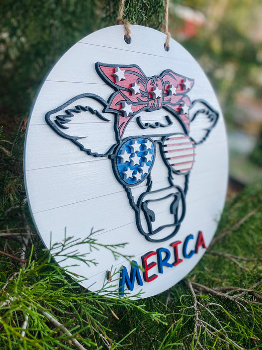 Merica cow Door Hanger
