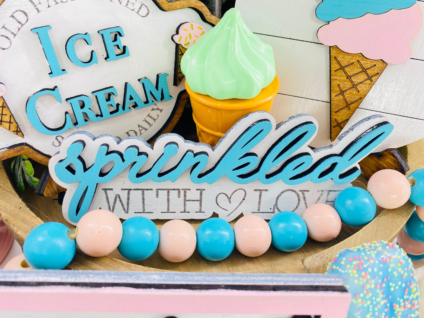 ice cream tier tray set, sweet shop,sprinkles, stop the world and melt with you, run after ice cream truck, gift for mom, Rae Dunn decor