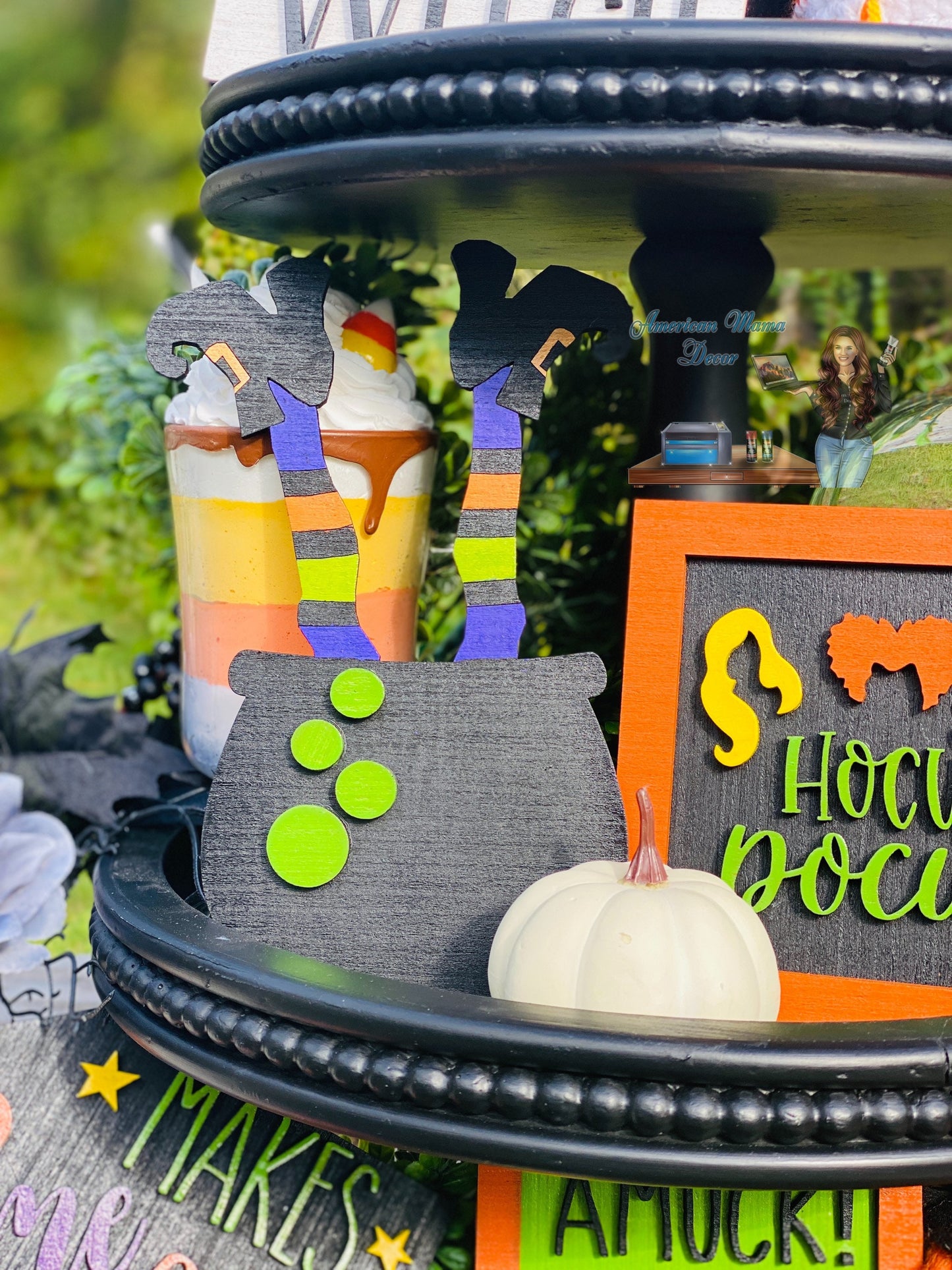 Witches tier tray decor, Halloween tier tray decor, home decor, witch spells, Rae dunn decor, Witch sisters, witches, broom rides