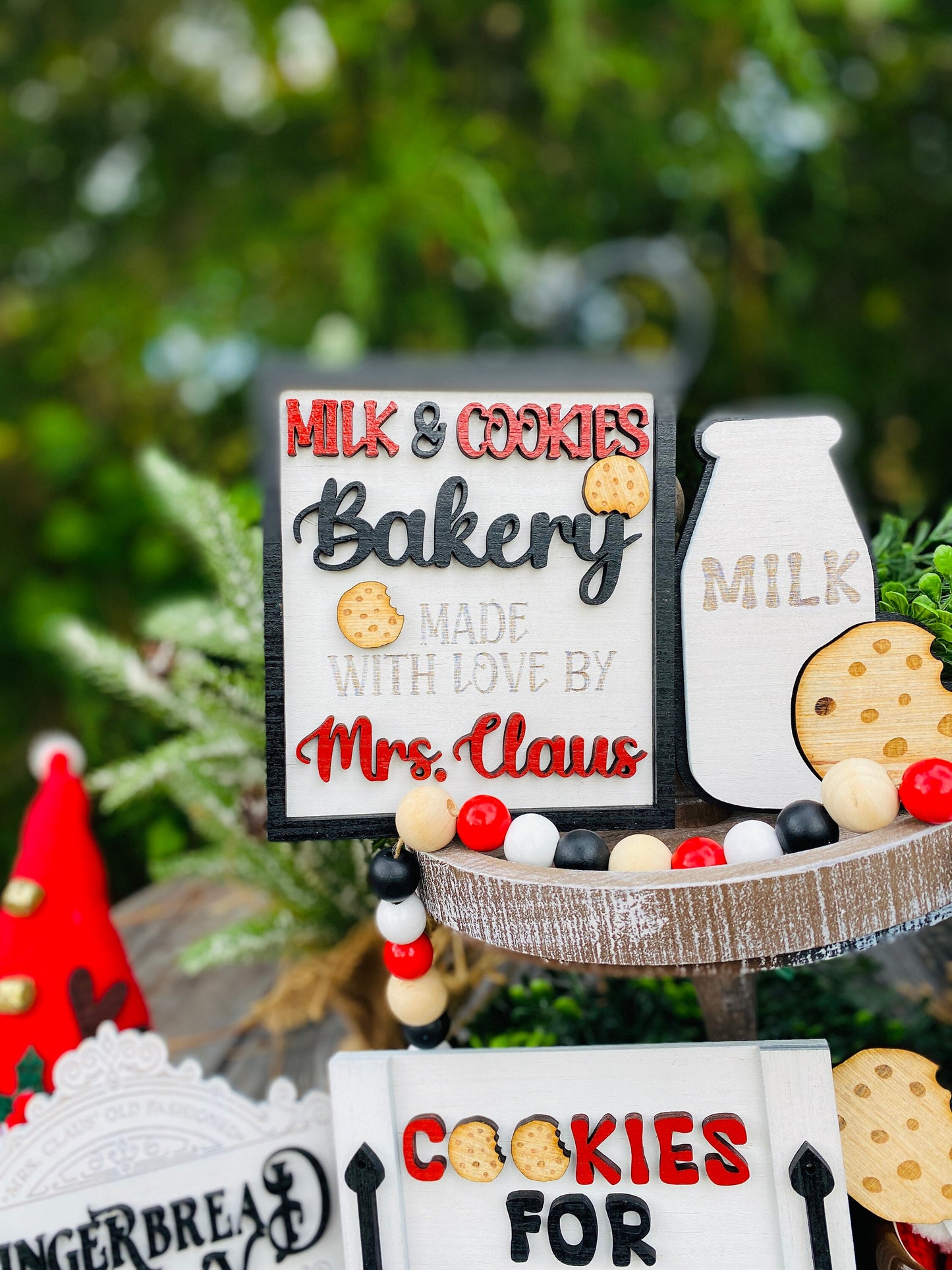 Christmas decor / tier tray decor / home decor / Rae dunn decor / merry Christmas / Santa’s cookies / bakery / milk / Mrs Claus