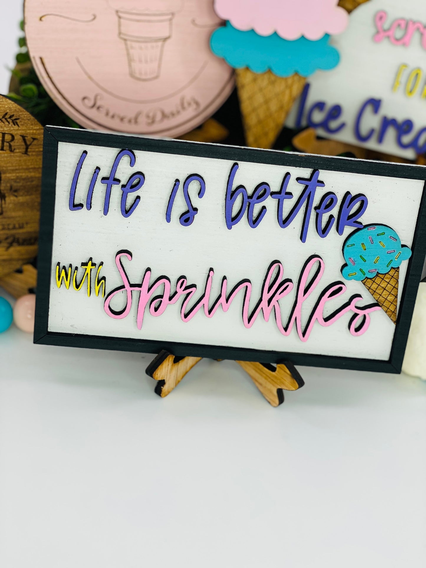 ice cream tier tray set,sprinkles,gift for mom,Rae Dunn,hand churned,holy cow creamery, we all scream for ice cream,ice cream truck,decor