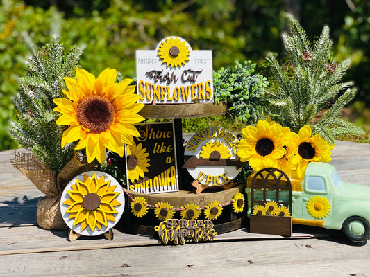 Sunflower Tier Tray Decor,home decor,Rae Dunn decor,shine like a sunflower, spread kindness,fresh cut sunflowers,sunflowers u pick