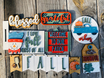 Fall tier tray decor, home decor, autumn, farmhouse, thanksgiving tier tray, 3d, mini signs, blessed, grateful, fall vibes, thankful