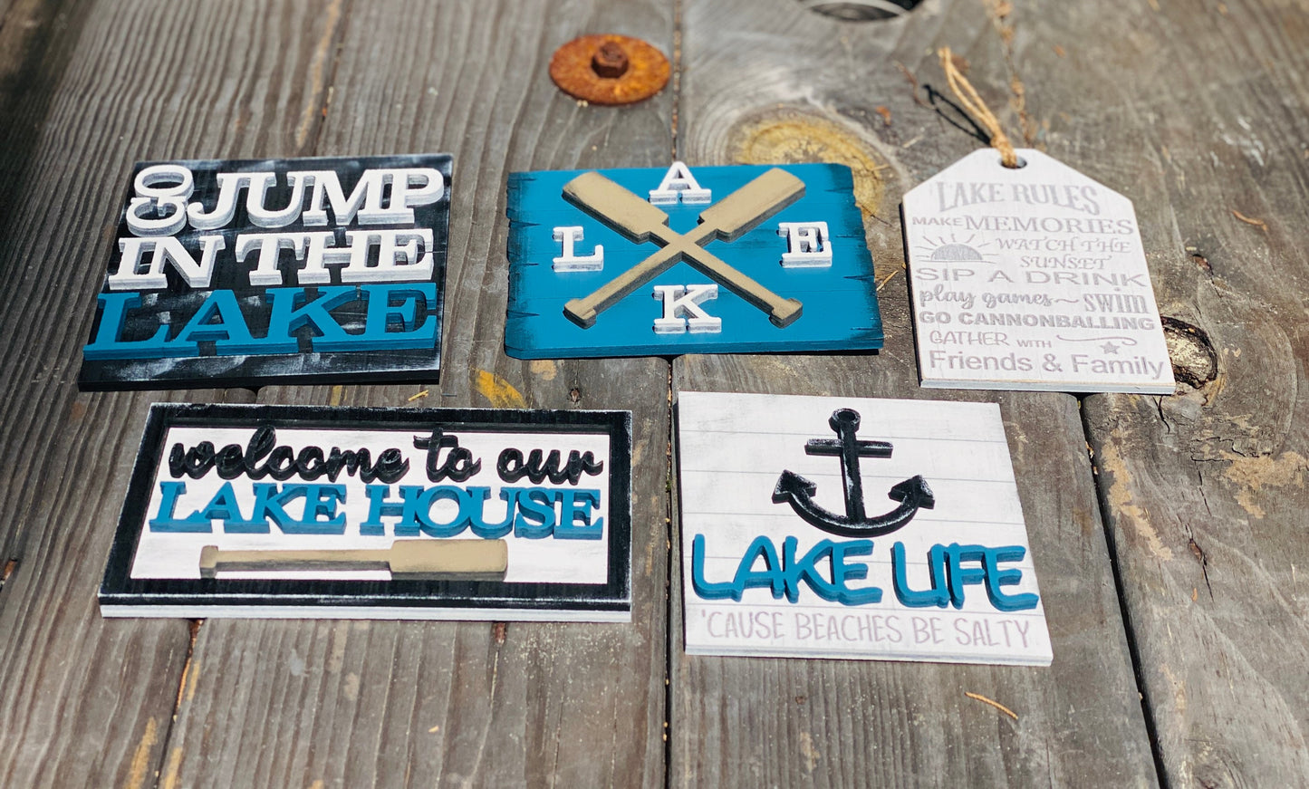 Lake life tier tray, home decor, jump in the lake, lake house, welcome, lake life, lake rules, beaches be salty, summer decor