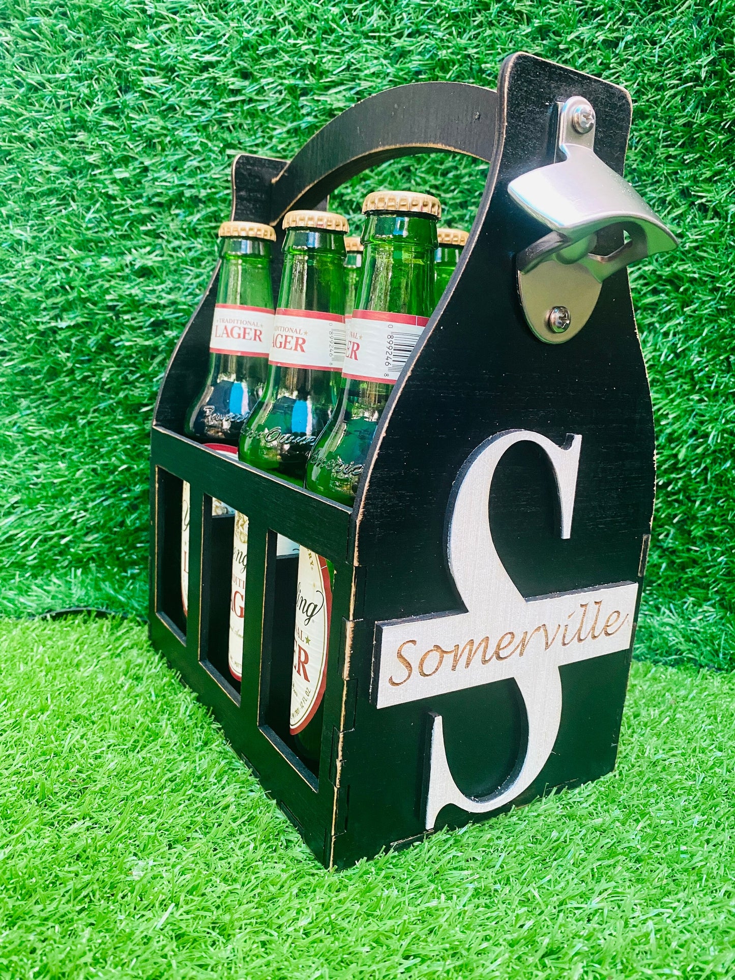 6 pk beer caddy, gift for dad, grandpa, groomsmen, uncle, brother, guy gifts, personalized, bottle opener, practical gifts, handmade