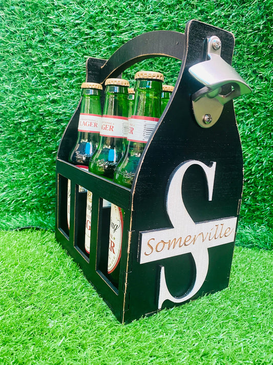 6 pk beer caddy, gift for dad, grandpa, groomsmen, uncle, brother, guy gifts, personalized, bottle opener, practical gifts, handmade