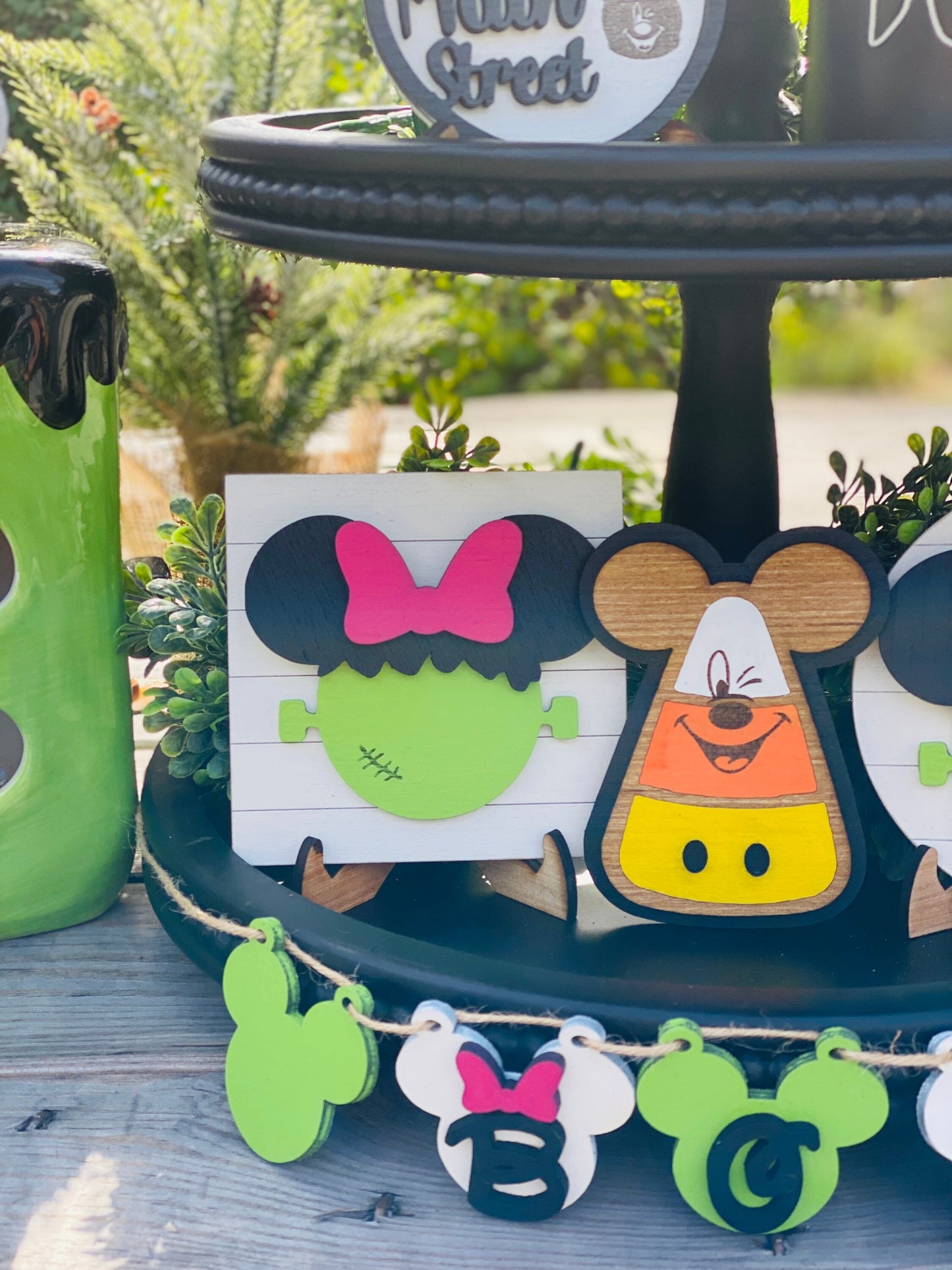 Hey boo, tier tray decor, home decor, Frankenstein, Rae dunn decor, Main Street, Halloween decor, farmhouse decor, tier tray accessories