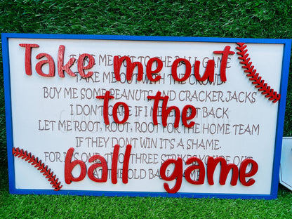 Take me out to the ballgame sign with engraved wording also FREE SHIPPING baseball, sports, man cave decor
