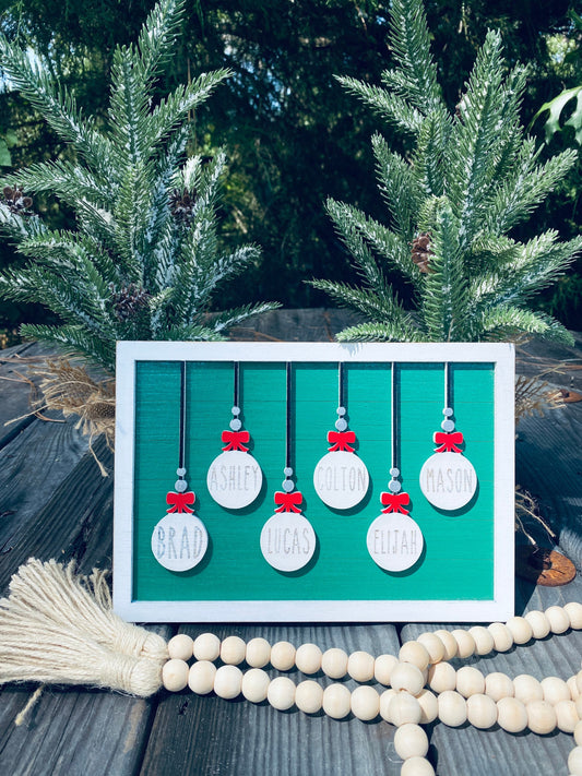 Our family ornaments - Christmas tree ornaments sign - personalized gifts - personalized family ornament sign - home decor - Christmas